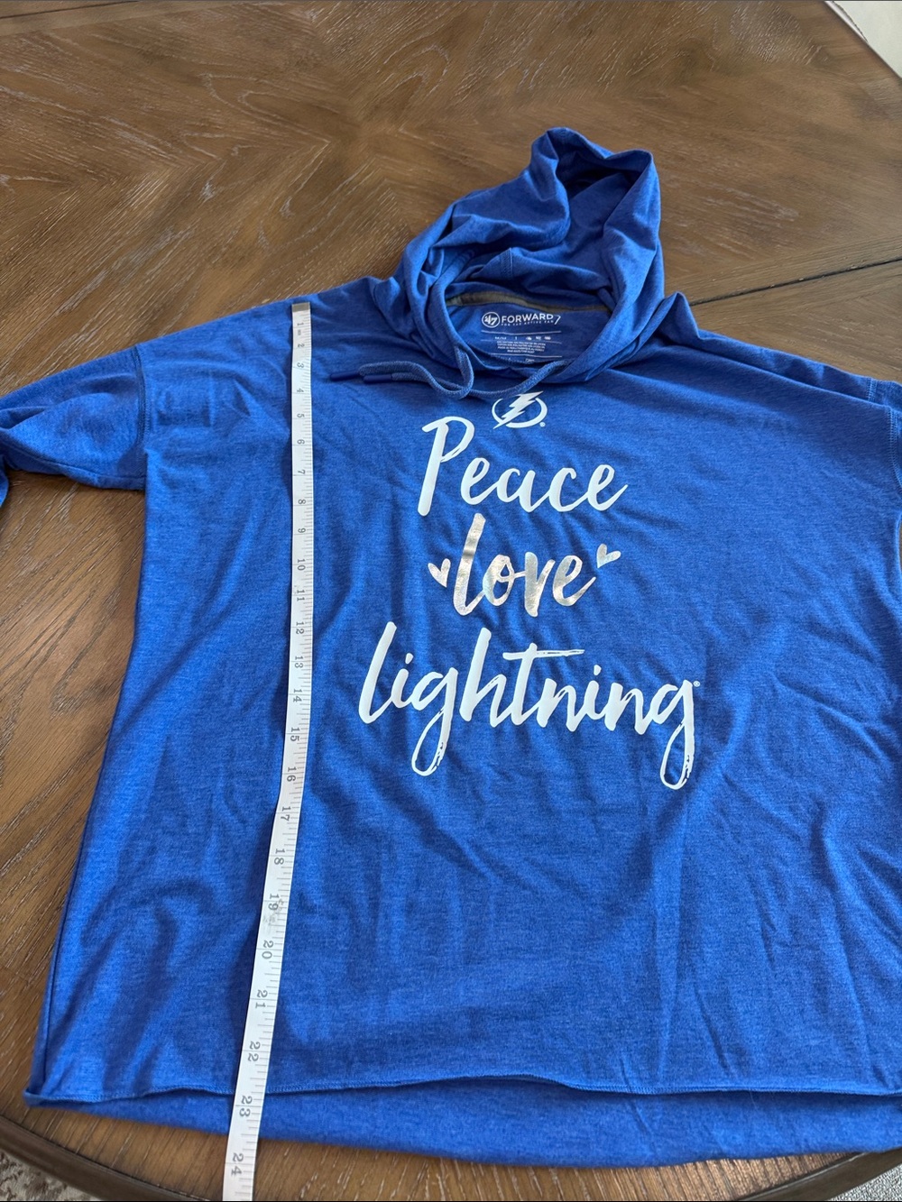 Peace Love Lightning Blue Hooded Women's Top - Picture 5 of 5